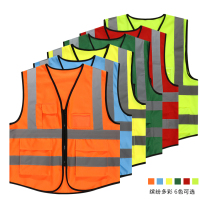 Custom night traffic sanitation workers overalls vest vest multi-pocket zipper advertising strong reflective vest