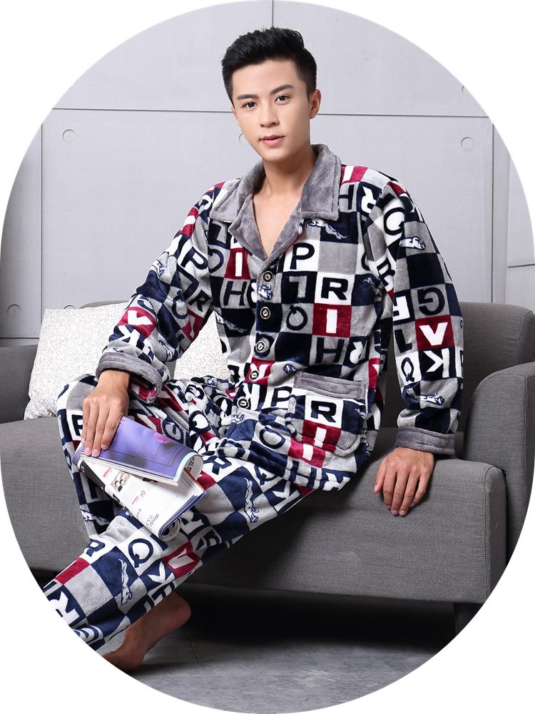 Mùa thu và mùa đông dày nhung đồ ngủ nhung nam XL phù hợp với flannel dài tay đồ ngủ tuổi teen nam