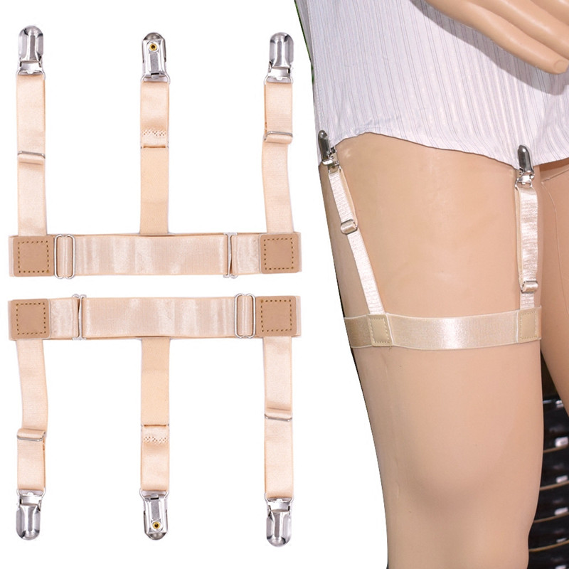 Đàn ông và phụ nữ sling chung váy trắng cổ áo phù hợp với áo sơ mi kẹp áo chống nhăn chống trơn trượt dây nịt tất nam