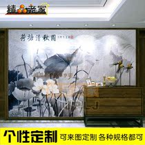 Relief lotus decorative tempered art glass New Chinese guest restaurant entrance sofa TV background wall 239
