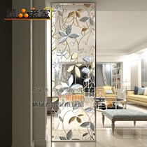 Customized modern simple European American carved art glass partition screen wall living room entrance gold and silver leaves
