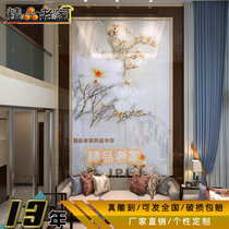 Carved decorative art tempered glass Modern new Chinese style entrance sofa restaurant elegant background wall 1328