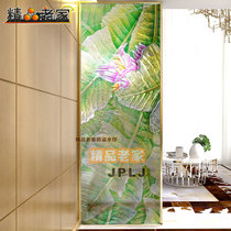 Customized modern simple carved tempered light transparent painted art glass living room entrance dry and wet separation partition screen