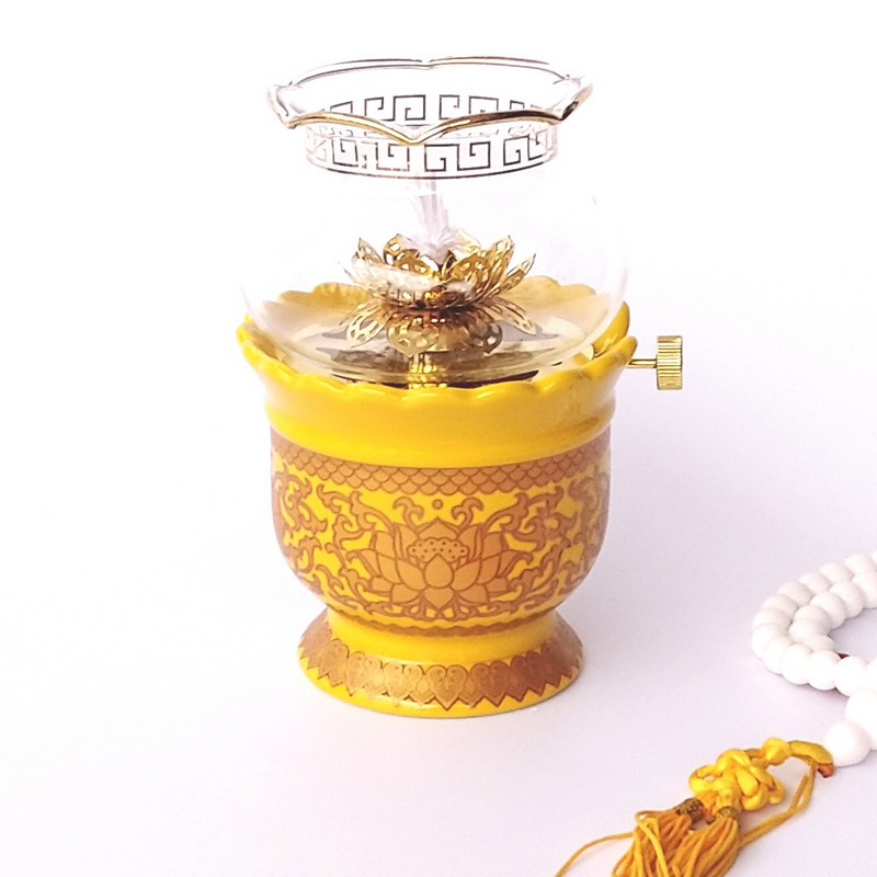 New medium real golden lotus butter lamp offering wordless lotus ceramic emperor yellow set