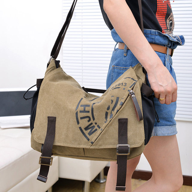 Canvas casual Korean style trendy bag's men's portable shoulder crossbody backpack official British business crossbody bag large