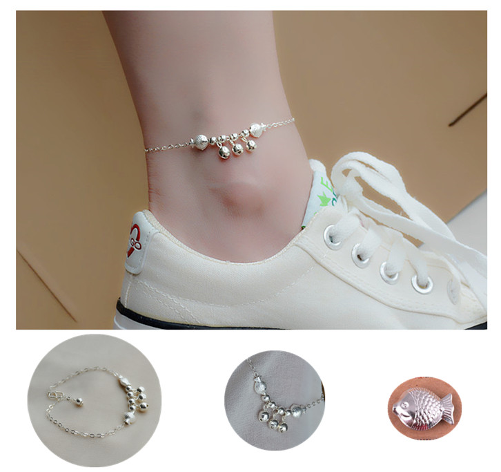 Cá nhỏ bạc sterling vòng chân cá bạc 999 chân chuông chuyển bạc có thể được điều chỉnh kinh doanh giàu có may mắn với dây chuyền bạc vòng đeo chân nữ