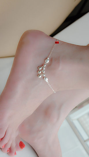 小鱼儿 纯银脚链银鱼999足银铃铛转运珠可调节招财旺事业带财银链