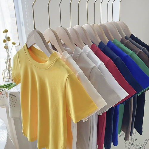 Детская хлопковая футболка с коротким рукавом для мальчиков, из ворсистого хлопка, круглый воротник, подходит для подростков