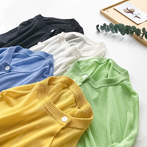 Детская куртка, дышащий летний свитер, одежда для защиты от солнца подходит для мужчин и женщин для отдыха, кардиган, в корейском стиле