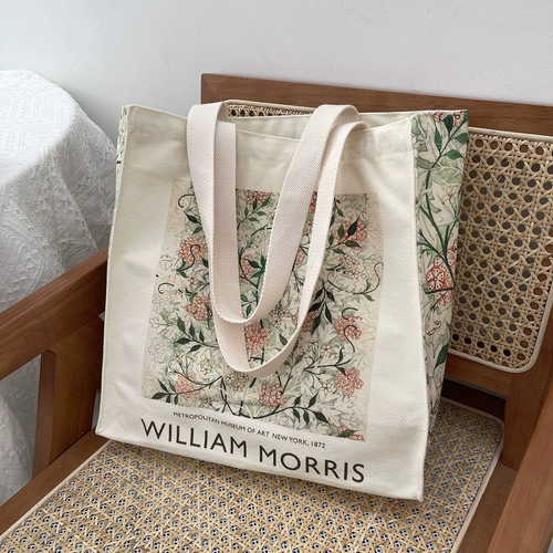 Холстовая женская сумка William Morris с художественной росписью на одно плечо, летняя сумка для студентов большой вместимости, сумка для ноутбука