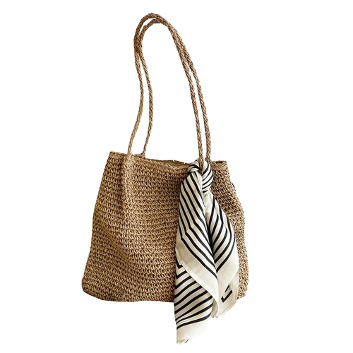 Брендовая ретро соломенная пляжная плетеная вместительная и большая сумка с молнией на одно плечо, в корейском стиле