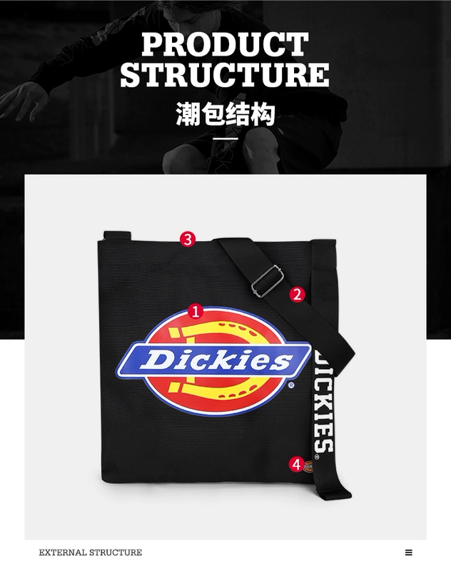 Dickies Hoàng đế in chéo chéo túi nhỏ nam thương hiệu thủy triều vai đôi đại học vải canvas túi messenger nữ - Túi của con người