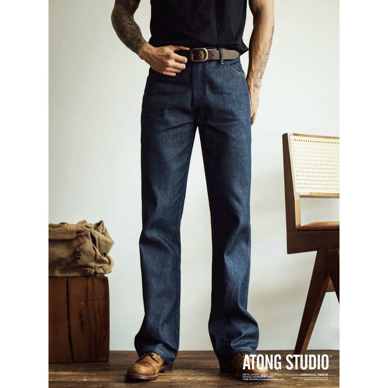 Atong American Retro 935 Flared Jeans for Men, High-Waisted, Slim Fit, 13oz Raw Denim Without Washing