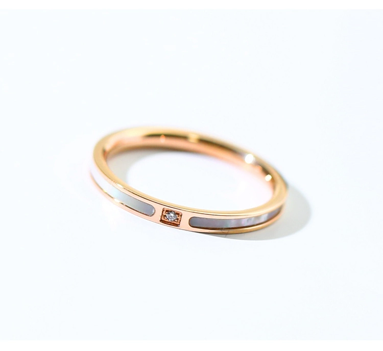 Thời trang Hàn Quốc màu vàng hồng mạ vàng 18K bằng thép titan xà cừ đơn kim cương nhẫn nữ nhẫn nữ trang sức không gây dị ứng Tanabata nhẫn đồng tiền