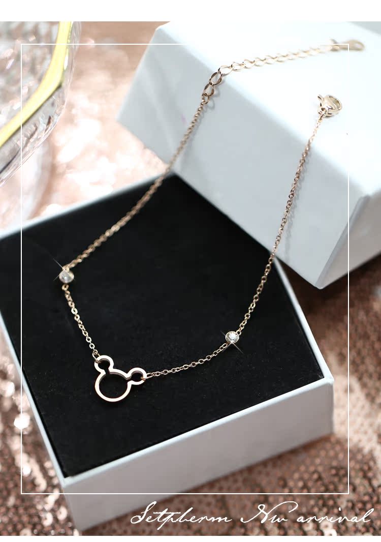 Hàn Quốc bằng thép mạ titan 18K vàng hồng Mickey vòng chân thời trang nữ khí chất Sen trang sức sinh viên không phai vòng đeo chân nữ