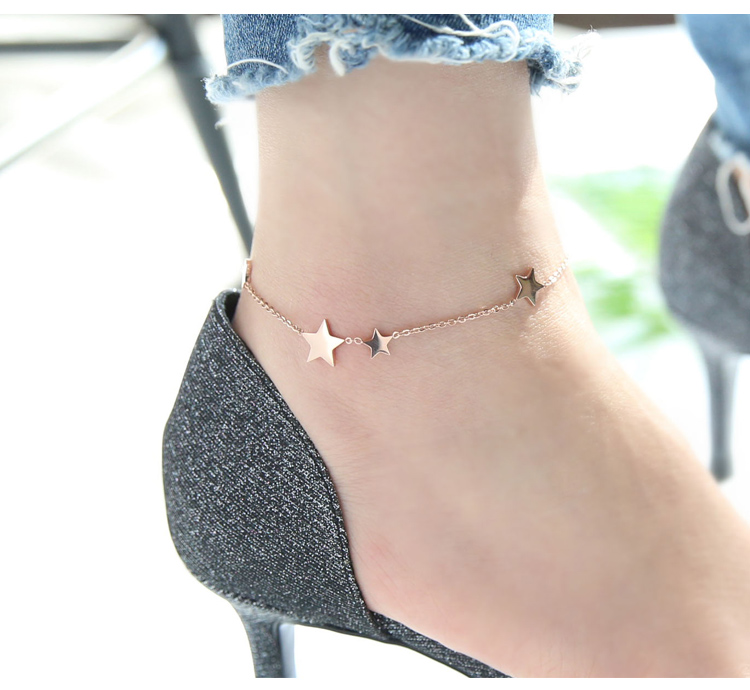 Phiên bản Hàn Quốc của thời trang mạ vàng hồng 18K bằng vàng hồng thời trang nữ bằng thép không phai màu trang sức xã hội hoang dã lắc chân vàng trắng