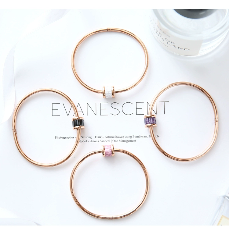 Phiên bản Hàn Quốc bằng thép titan mạ 18K màu zircon pha lê nhẫn hồng vàng thủy triều người thời trang vòng đeo tay không phai Tanabata