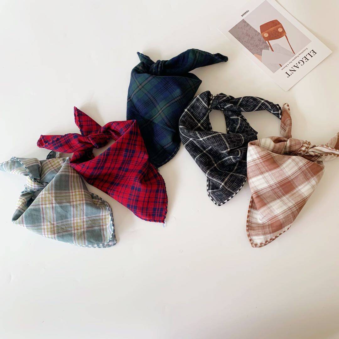 Inkstone home boys and girls plaid small square towel children's double-sided modeling baby small scarf triangle square saliva towel tide
