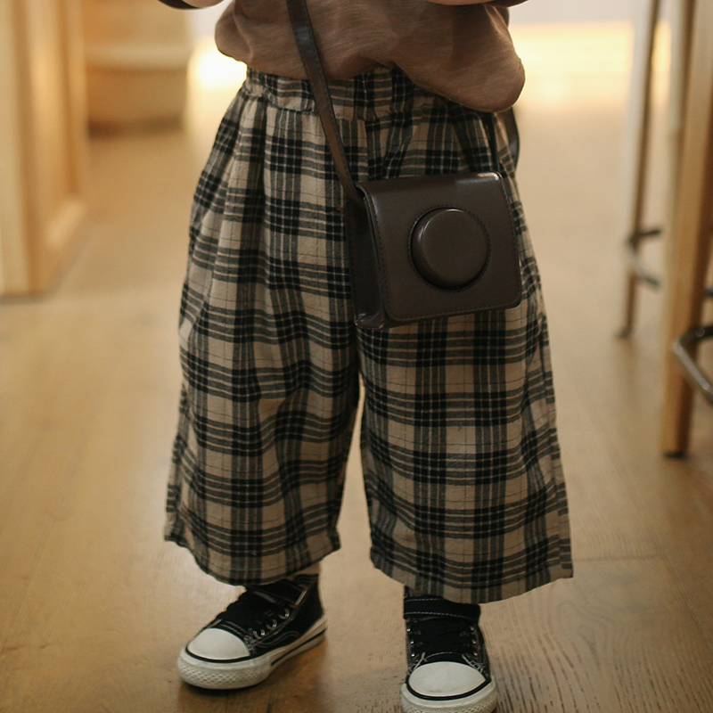 Inkstone home children's cotton cropped pants boys and girls plaid pants 2022 summer new baby thin section Western style tide