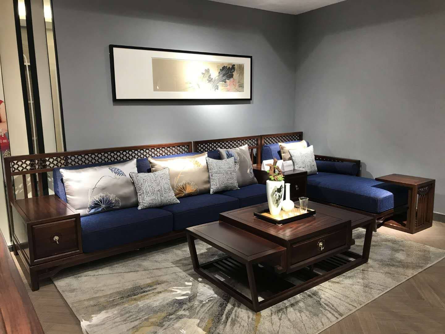 312 Red Flowers Sandalwood Corner Sofa