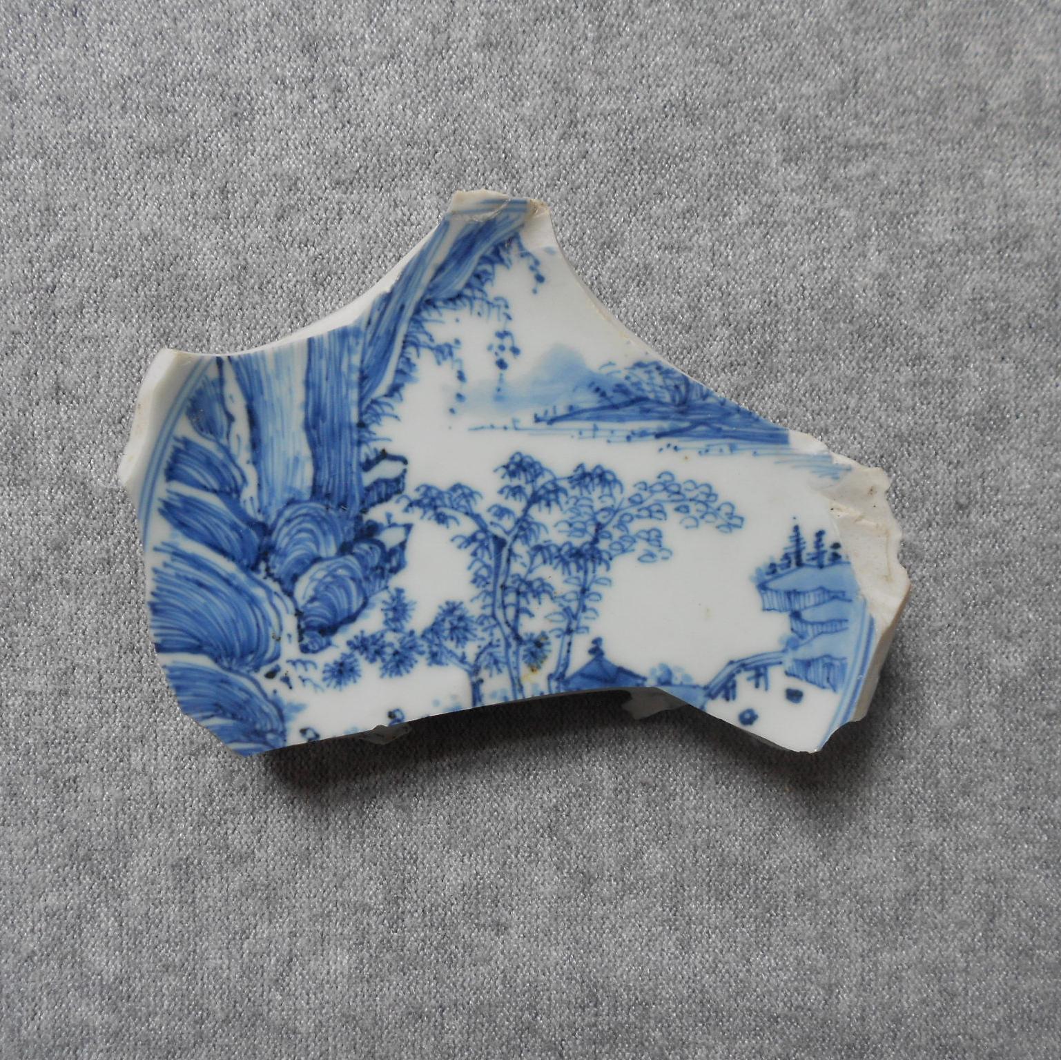 中国古玩 青花人物山水风景 香盒