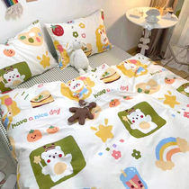 ins Nordic simple bed three or four piece cotton cotton dormitory quilt cover 1 5m sheets cartoon Happy Bear