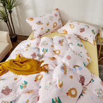 Baby grade nude sleeping cotton double yarn bed sheet quilt cover four-piece soft cotton bed hat made colorful cat powder