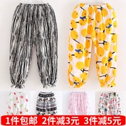 Quần cotton bé gái bằng vải lụa muỗi mùa hè trẻ em quần cotton pyjama nhân tạo nam và nữ Quần cotton cotton mỏng phần dài - Quần