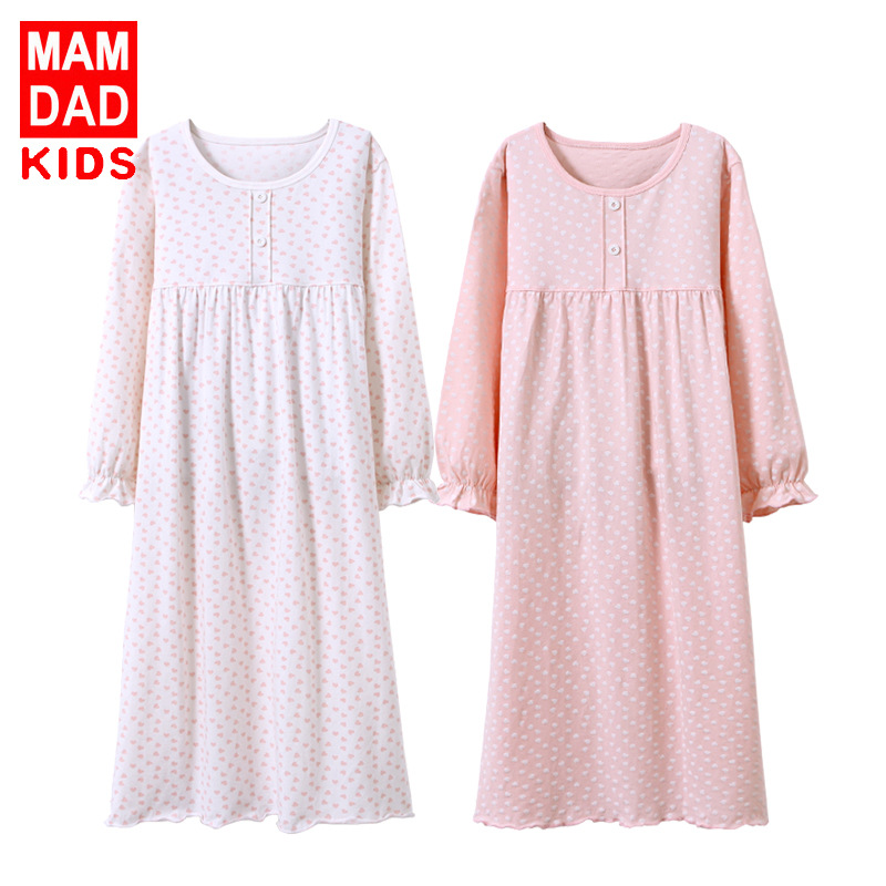 Mom and dad pro-children Sleeping Dress Pure Cotton Leka Summer Girl Skirt Baby Home Conserved Air Conditioning Long Sleeve Foreign Dress