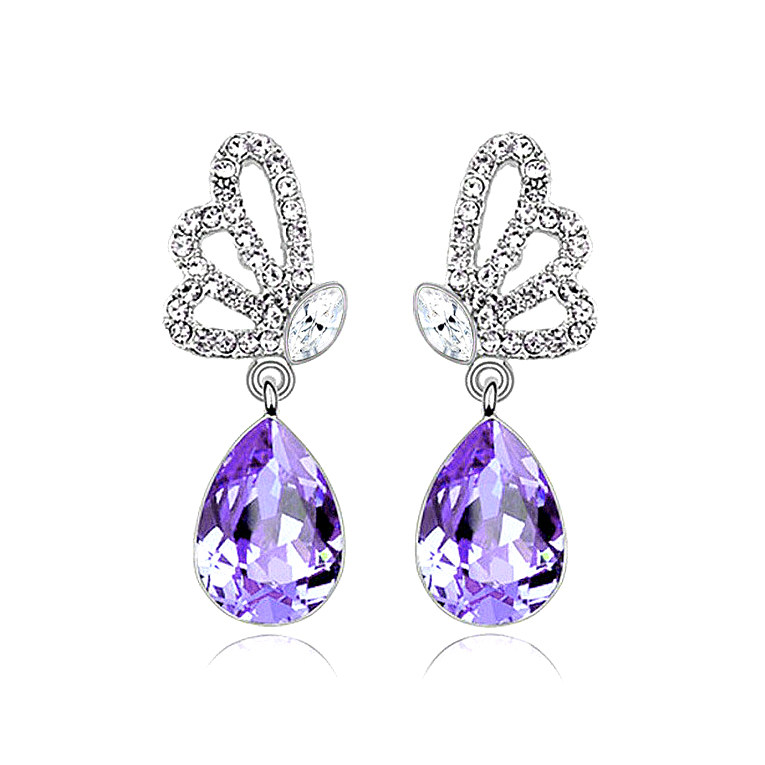 Han New Butterfly Wings Insert Diamond Sapphire Drop Earrings Earrings Purple Crystal Earrings Fashion Ladies Anti-Eared-Taobao