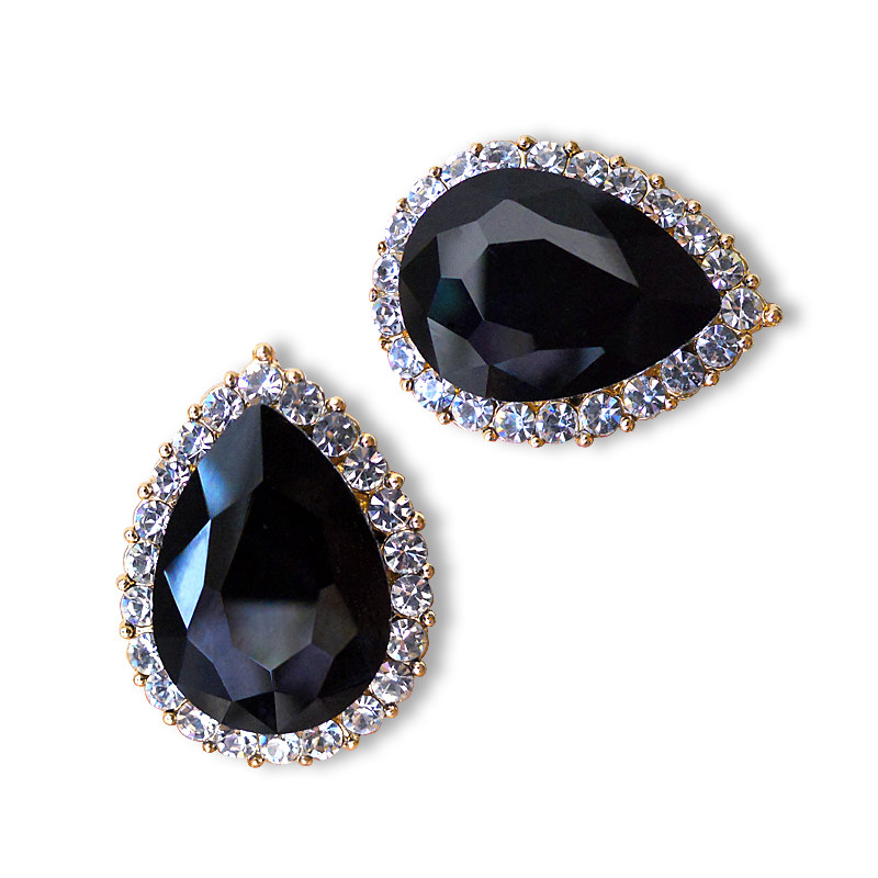 Luxury diamond-encrusted atmosphere wild black water drop ear needle red emerald earrings painless ear clip hypoallergenic ear needle two types