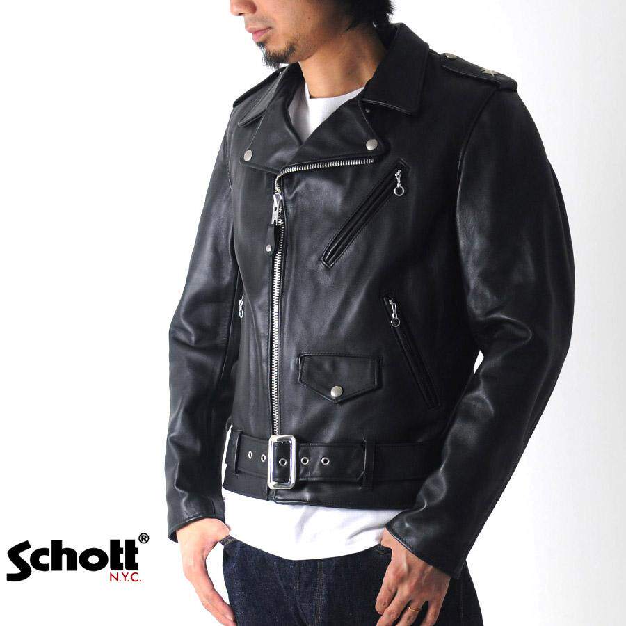 American Schott NYC classic cable-stayed castrated cowhide Motorcycle Rock leather jacket#613 Black Star leather