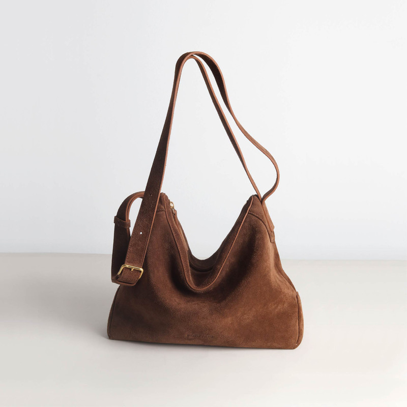 Pono Guanshan Hobo Crossbody Bag Medium Suede Underarm Bag Vintage High-End Genuine Leather Niche Commuter Bag