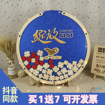 Blue round gold sand creative signature board guest gift gold book wish wish wishing bottle sign-in wall signature book wooden customization