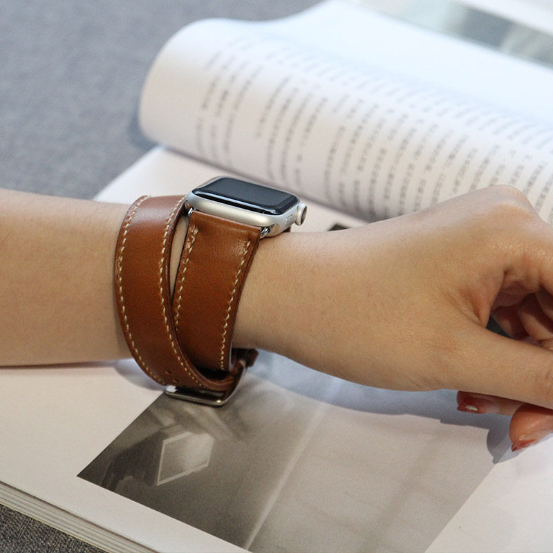 Slow-work manual Apple Watch with H family double lap meters with genuine leather retro-implanted tanning head layer of cow leather