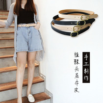 First layer cowhide leather belt girls belt belt tanned cowhide handmade leather leather Joker ins