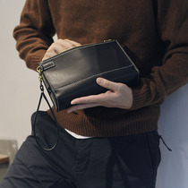 Handmade Tannic Head Layer Bull Leather Double Zip Hand Grab Bag Letter Enveloping Minimalist Retro Handbag Slow Work Original