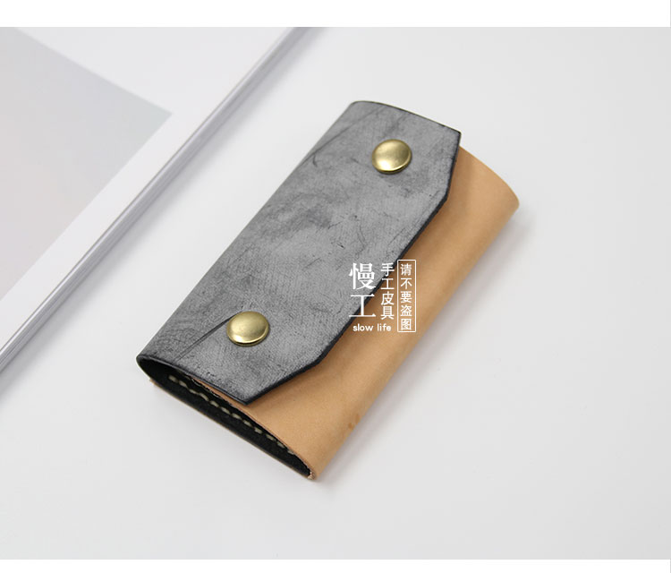 Túi đựng chìa khóa nụ cười làm việc chậm, kim tay, may một đường, lớp đầu tiên, da, sương mù, sáp, có thể được nạp với hộp chìa khóa xe shop ví móc khóa