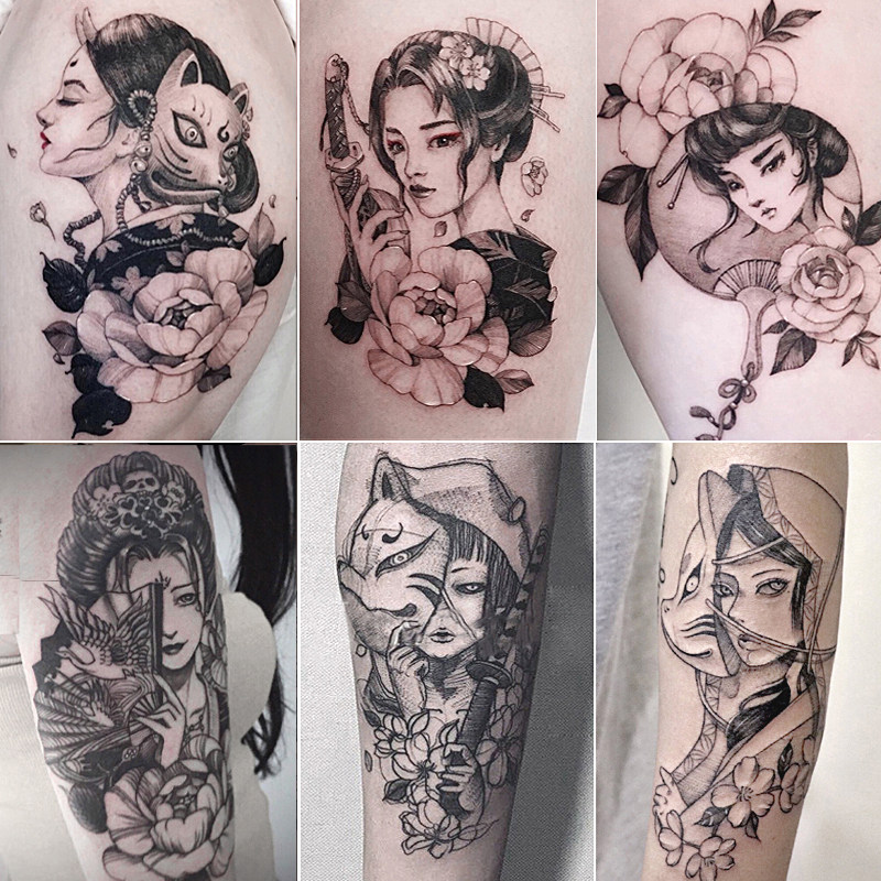 Day Ensemble Arts Prostitute Flower Arm Tattoo Sticker Waterproof Female Durable Emulation Dark Black Tearas wind Fujiang Girl Tattoo Sticker-Taobao