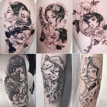 Japanese Geisha flower arm tattoo sticker Waterproof female long-lasting simulation dark ins Wind Fujiang girl tattoo Sticker