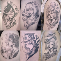 Dark geisha flower arm tattoo sticker waterproof female durable ins Wind Korean Japanese simulation fox mask girl