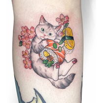 Full of 15 yuan to eat sushi cat tattoo stickers waterproof female durable simulation Korean Japanese cute cartoon
