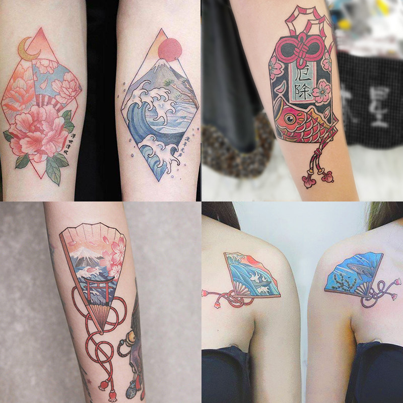 Floating painting tattooed tattooed tattooed tattooed women's persistent ins and wines South Korean dark black ensemble Flowers Arm Mesh Red Royal