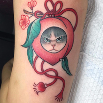 Full 15 yuan peach cat tattoo sticker waterproof female lasting simulation pink tide Korea Japanese Ukiyo-E