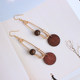 Korean retro style natural wood wood chip geometric triangle round earrings long earrings without pierced ears clip earrings