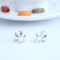 Korean version of exquisite cute Joker simple hipster Moonlight stone silver pin deer earrings without ear hole ear clip female