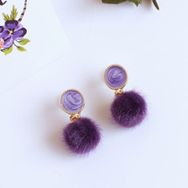 Korean Korean version of noble elegant purple hair ball earrings warm earrings autumn and winter earrings warm earless ear clip earrings screw clip