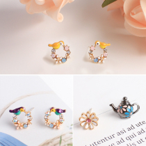 Korean Korean fashion exquisite cute asymmetric hipster Mori small diamond inlay small earrings earring ear clip