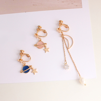 Japan and South Korea simple sweet small fresh planet moon pearl tassel earrings earrings simple temperament ear clip earrings female