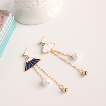 Japanese and Korean fashion Japanese Mount Fuji asymmetric earrings long ball ball earrings temperament earrings earless ear clip earrings female
